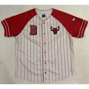 Chicago Bulls Baseball Jersey Men XL White Button Up Lightweight Casual NBA